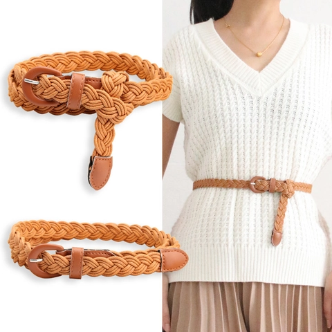 Cintura da Donna Intrecciata in Corda Cerata Vintage Sottile Intrecciata con Fibbia ad Ardiglione per Abito Casual
