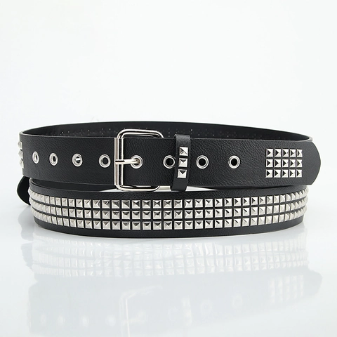 Ceinture à Rivets Pyramide Punk Rock Pour Femmes Hommes Cuir Artificiel Rivets Ceinture Gothique Jeans Décor Ceinture Avec Boucle Argent