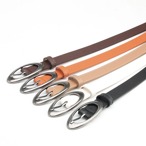 Vintage Women Faux Leather Belt With Oval Alloy Pin Buckle Minimalist Waist Belt For Dresses Jeans Fashion Accessories