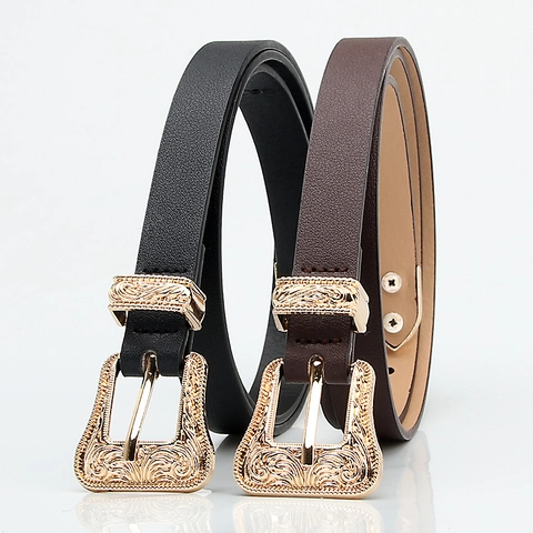 Dames Retro Kunstleer Smalle Riem Gegraveerde Legering Gesp Set Bohemien Tailleriem Voor Jurken Jeans Mode Accessoire