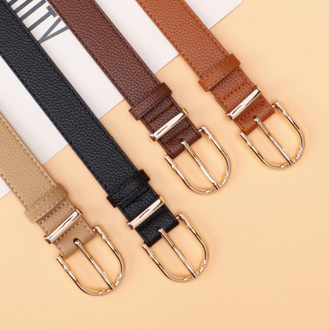 Women Fashion Faux Leather Belt With Alloy Bamboo Buckle Lychee Pattern Versatile Waist Strap For Jeans Dress Accessories