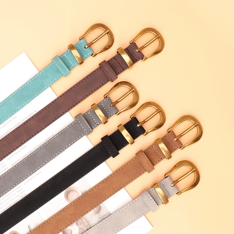 Ceinture en Similicuir Rétro pour Femmes Avec Boucle en Alliage d'Or Vintage Ceinture de Taille Réglable pour Jeans Robes Décorative