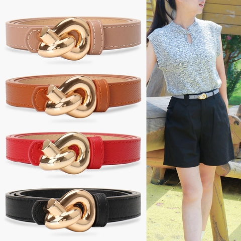 Cintura Sottile da Donna in Pelle PU con Fibbia a Nodo Dorata Elegante Cinturino Regolabile per Abiti Pantaloni Accessori da Donna