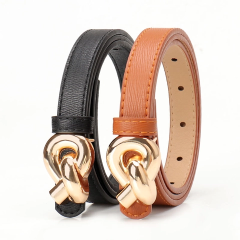 Cintura Sottile da Donna in Pelle PU con Fibbia a Nodo Dorata Elegante Cinturino Regolabile per Abiti Pantaloni Accessori da Donna