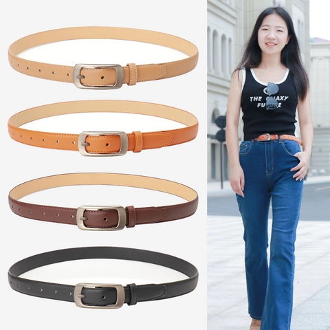 Fashion Women Slim PU Leather Belt With Alloy Pin Buckle Solid Color Waist Strap For Jeans Casual Ladies Trendy Belt