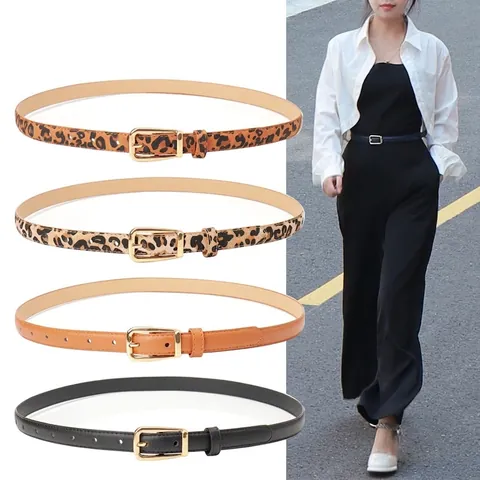 Cintura Sottile da Donna Moda Stampa Leopardata in Ecopelle Con Fibbia ad Ardiglione in Lega Dorata Accessorio Versatile per Jeans Abiti