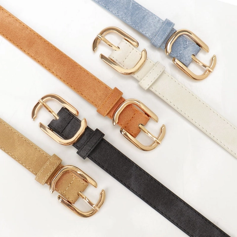 Dames PU-Lederen Riem Met Denim Textuur Mode Legering Doornsluiting Casual Tailleriem Voor Jeans Jurken Kledingaccessoires