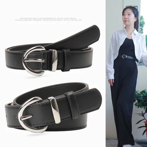 Women Minimalist Artificial Leather Belt With Alloy Pin Buckle Fashion Versatile Retro Thin Waistband For Jeans Dress Lady Accessory