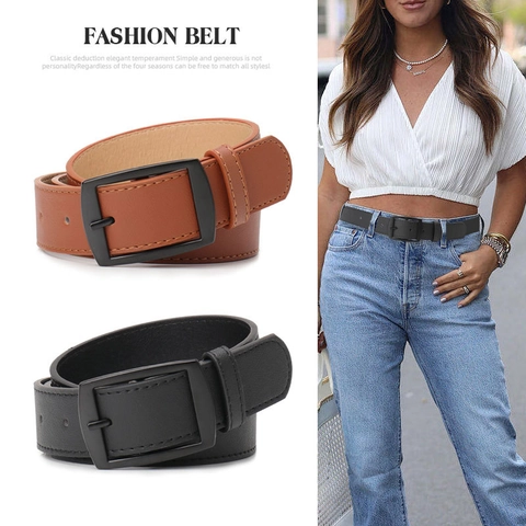 Ceinture en Cuir Synthétique Mode Décontracté Avec Boucle à Ardillon en Alliage Pour Hommes Femmes Couture Minimaliste Ceinture Ajustable Pour Jeans