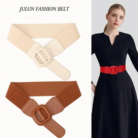 Ceinture Corset Élastique Large pour Femmes Mode en Similicuir Boucle Carrée Ceinture Décorative pour Manteaux Robes Femme