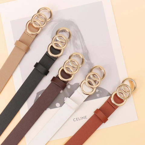 Cintura da Donna in Similpelle Moda Semplice con Fibbia ad Ardiglione in Lega a Tre Anelli Intrecciati per Jeans Vestito