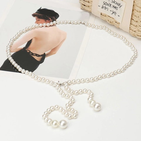 Elegante Catena da Vita con Perle Artificiali Multistrato per Donna Stile Francese Lusso Leggero Cintura Regolabile in Lega per Abito Gioielli Accessori