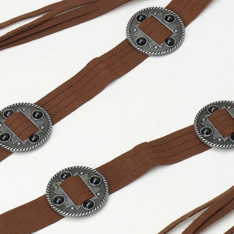 Böhmische Damen Quaste Taillenkette Retro Legierung Schnalle Ethnischen Stil Mikrofaser Imitat Gürtel Für Kleid Dekoration
