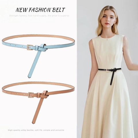 Women Thin Synthetic Leather Belt Versatile Fashion Waist Strap With Alloy Square Pin Buckle For Dress Suit Decorative Belt