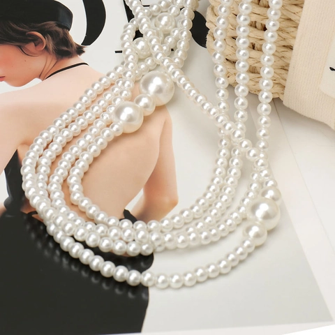 Catena da Vita in Perla Artificiale Multistrato Retrò Francese per Donna Elegante Cintura Decorativa per Abito Lungo Gioielli