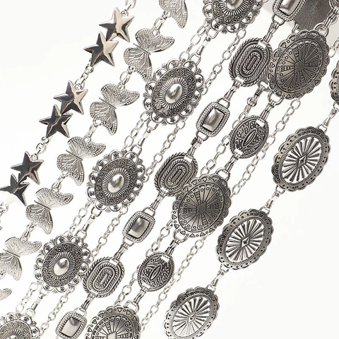 Cinturón de Cadena de Metal Vintage Bohemio para Mujer Mariposa Estrella Joyería de Cintura para Vestidos Faldas Accesorio