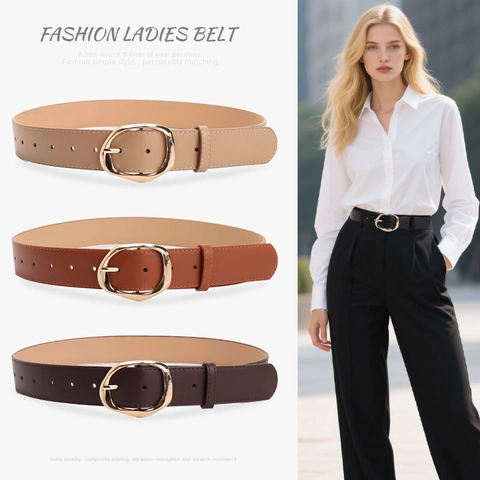 Women's Fashion PU Leather Belt Irregular Oval Alloy Pin Buckle Versatile Commute Waist Belt For Jeans Dress Daily Accessory
