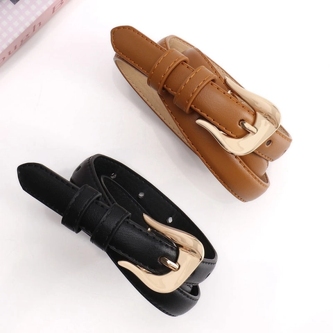 Minimalist Korean Ins Style Women Thin Belt High Quality Faux Leather Alloy Buckle Versatile Fashion Denim Jeans Waist Belt For Ladies Gift