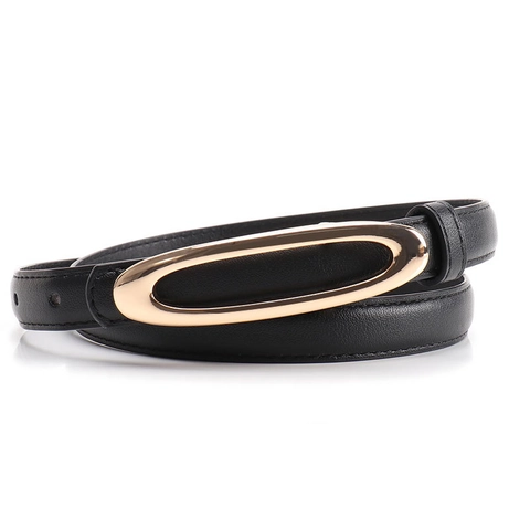 Damen Mode Kunstleder Schmaler Gürtel Elegante Ovale Gold Legierung Schnalle Dünner Taillengürtel Für Kleider Anzüge Vielseitig Alltag