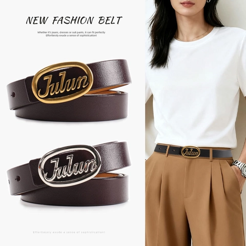 Cintura in Vera Pelle da Donna Con Fibbia a Lettera in Lega Cinturino in Vita Alla Moda Minimalista Per Abiti Jeans Casual Accessorio Versatile