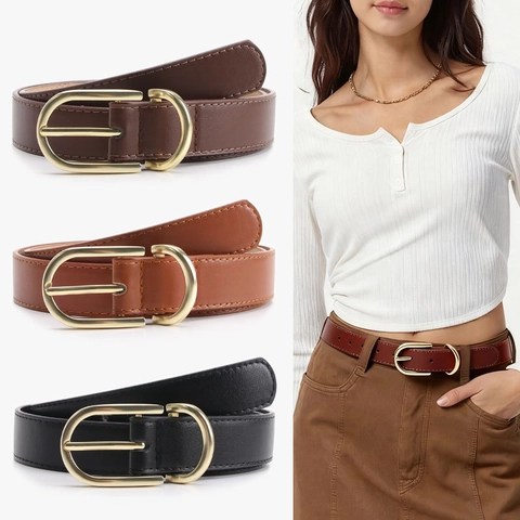 Cintura da Donna in Similpelle Con Fibbia ad Ardiglione in Lega Minimalista Cintura Versatile per Jeans Moda Pendolare