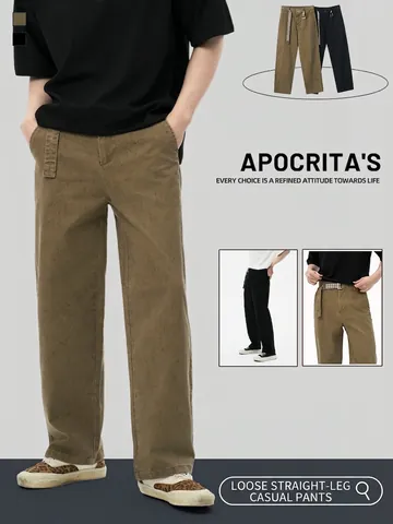 Pantaloni Uomo Casual in Cotone a Gamba Dritta Con Cintura Vestibilità Larga Primavera Estate Tinta Unita Traspirante Moda Pantaloni