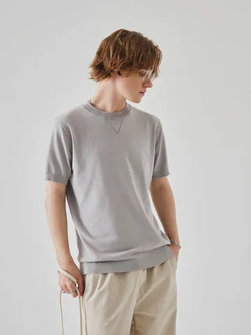 Herren Slim Fit Strick T-Shirt Rundhals Kurzarm Einfarbig Minimalistisch Lässig Atmungsaktiv Strickoberteil Für Sommer Alltag