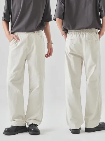Men's High Quality Pique Cotton Cargo Pants Loose Straight Leg Casual Workwear Trousers Urban Fashion Solid Color Long Pants