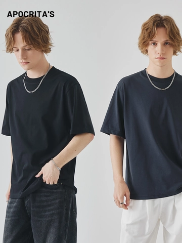 Men's Casual Short Sleeve T-Shirt Cotton Blend Round Neck Dropped Shoulder Loose Fit Minimalist Solid Color Summer Top
