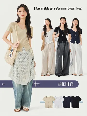 Women V Neck Short Sleeve T Shirt Viscose Spandex Slim Fit Solid Color Button Front Summer Basic Casual Crop Top Tee