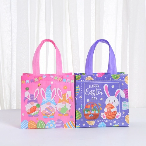 Felice Pasqua Sacchetto Regalo In Tessuto Non Tessuto Cartone Animato Coniglio Gnomo Laminato Borsa Per Bomboniere