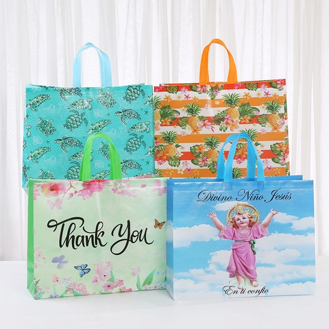Large Capacity Printed Non-woven Tote Bag Reusable Shopping Gift Bag With Tropical Floral Religious Pattern For Grocery Storage