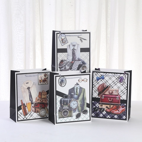 Sacchetto Regalo di Carta per la Festa del Papà Abito da Gentiluomo Scarpe Stampa Borsa Stile Vintage Confezione Regalo per Uomo Padre