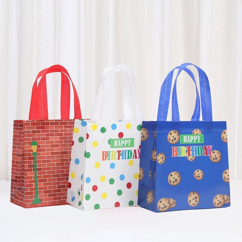 Bolsa de Regalo de Tela No Tejida de Dibujos Animados Con Asa Bolsa de Embalaje de Fiesta de Cumpleaños Reutilizable para Galletas Caramelos Creativa Portátil
