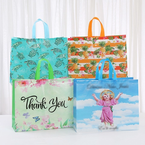 Large Capacity Printed Non-woven Tote Bag Reusable Shopping Gift Bag With Tropical Floral Religious Pattern For Grocery Storage