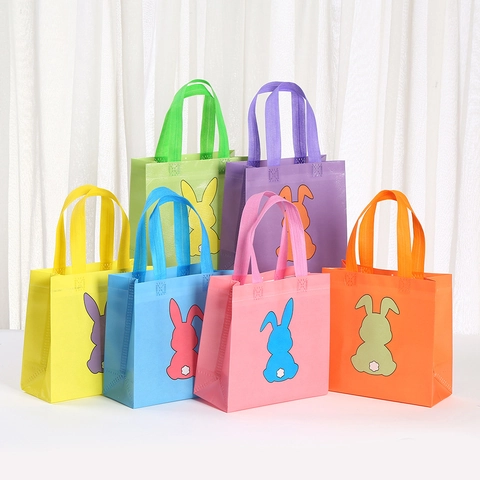 Borsa Regalo in Tessuto Non Tessuto a Coniglio di Pasqua Borsa Impermeabile Laminata con Stampa a Coniglietto per Feste