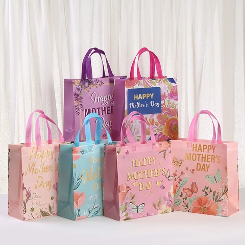 Sacchetto Regalo Per La Festa Della Mamma In Tessuto Non Tessuto Laminato Borsa Con Motivo Floreale E Farfalla Portatile Per Mamma