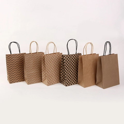 Geschenktüten Aus Kraftpapier Mit Griffen Geometrisch Bedruckte Wellen Punkte Streifen Muster Für Hochzeitsfeiern Verpackung