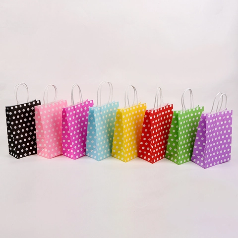 Klassieke Kraftpapier Cadeautas Met Stippen En Handvat Bedrukte Draagtas Voor Bruiloft Verjaardag Feestje