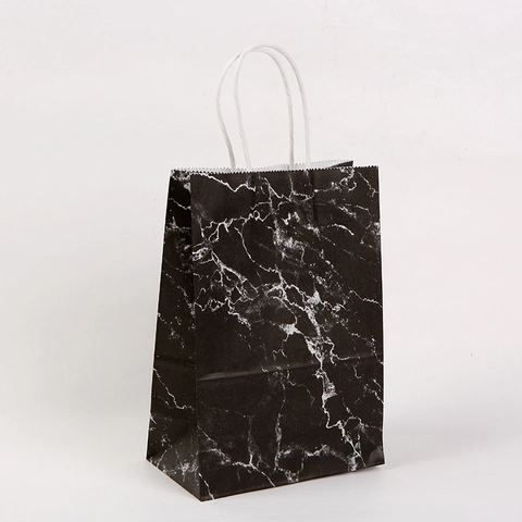 Marble Pattern Kraft Paper Gift Bag With Handle Modern Minimalist Shopping Handbag For Wedding Party Favor Packaging