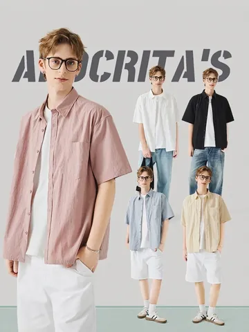 Camicia Casual da Uomo a Maniche Corte in Misto Cotone Traspirante con Bottoni e Revers Tasca Vestibilità Larga Tinta Unita Estate Moda Camicie