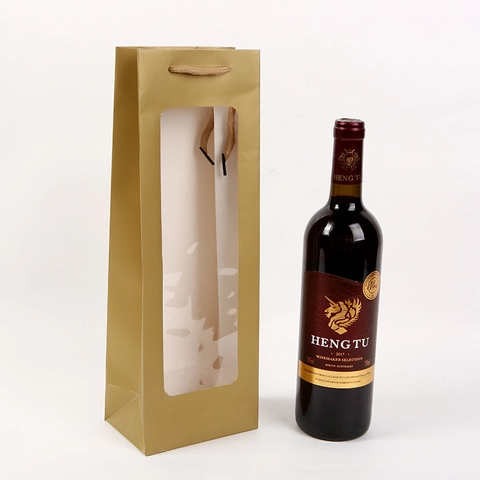 Tragbare Wein Geschenktüte Mit Klarem Fenster Einzelflaschen Verpackung Kraftpapier Tragetasche Für Geburtstag Hochzeit Party