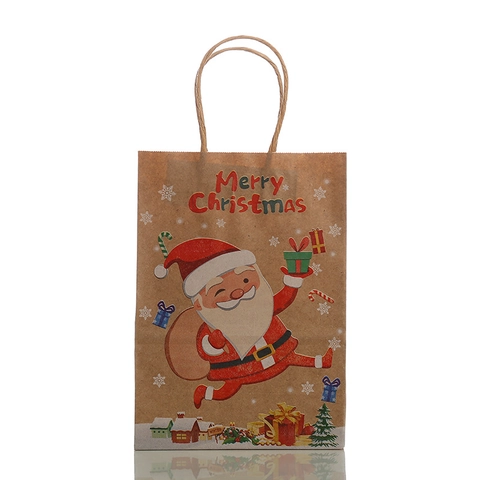 Weihnachten Kraftpapier Geschenktüten Mit Griffen Merry Christmas Weihnachtsmann Bedruckt Handheld Geschenkverpackung Party