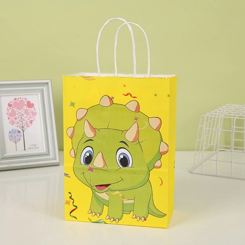Sacchetti Regalo in Carta Kraft a Cartoni Animati di Dinosauri Per Feste di Compleanno per Bambini Con Manici Stili Multipli