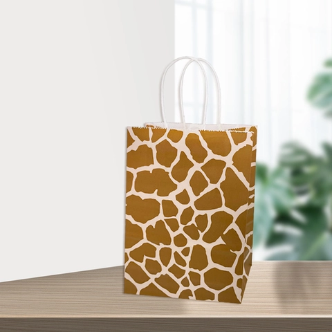 Kraft Paper Animal Print Gift Bag With Handle Leopard Zebra Cow Giraffe Texture Handbag Party Favor Shopping Paper Bag