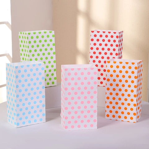 Sac Cadeau en Papier Kraft Avec Autocollants Motif Pois Verts Pour Emballage Bonbons Nourriture Fête Sac de Faveur