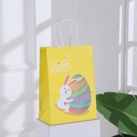 Bolsa de Regalo de Conejo de Pascua de Dibujos Animados de Papel Kraft Para Celebración de Festividades Patrón de Huevo de Color