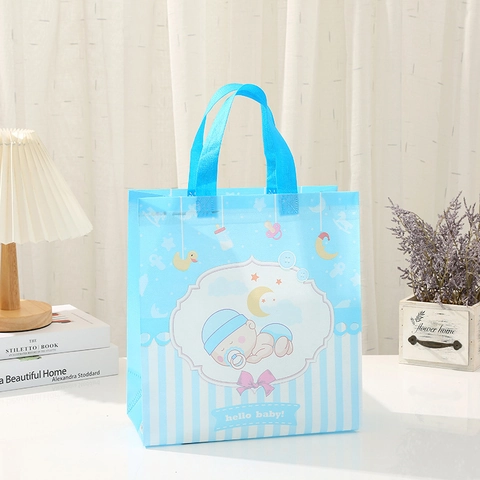 Waterdichte Niet-geweven Stof Baby Shower Cadeautas Cartoon Beer Welcome Baby Bedrukt Handtas Herbruikbare Boodschappentas Verjaardagsfeestje Zakje