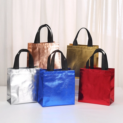 Sac Cadeau En Tissu Non Tissé Laser Lustre Métallique Sac Shopping Réutilisable Pour Fête Mariage Anniversaire