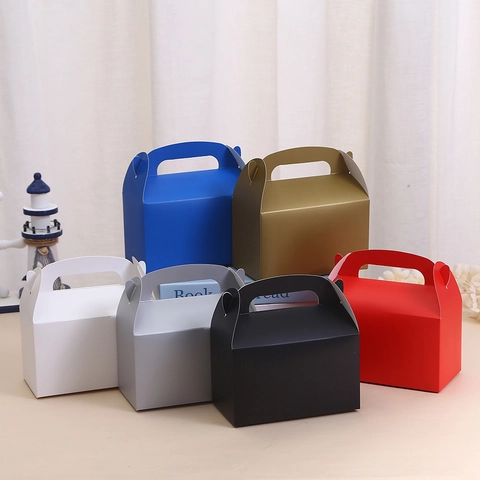 Caja de Regalo de Papel Kraft Portátil Caja de Repostería de Mano para Boda Fiesta Té de la Tarde Dulce Pastel Embalaje